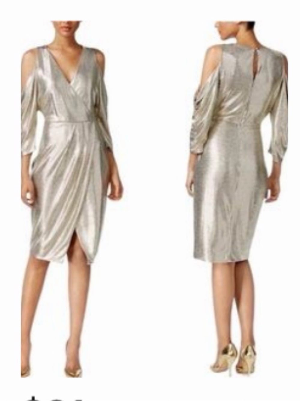 RACHEL Rachel Roy Metallic Gold Surplice Midi Dress